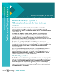 Summary Report: A Deliberative Dialogue Approach to Addressing Homelessness in the West Kootenays