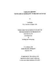 Narrating Identity: "South African Immigrants" in Greater Vancouver