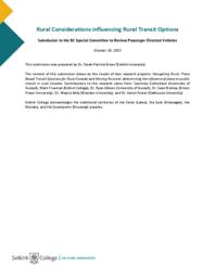 Rural Considerations Influencing Rural Transit Options: Submission to the BC Special Committee to Review Passenger Directed Vehicles