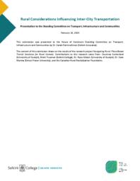 Rural Considerations Influencing Inter-City Transportation: Presentation to the Standing Committee on Transport, Infrastructure and Communities