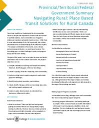 Provincial/Territorial/Federal Government Summary: Navigating Rural - Place Based Transit Solutions for Rural Canada