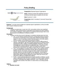 Policy Briefing: Business Support Organizations: Childcare providers face significant barriers in accessing business support programs and services