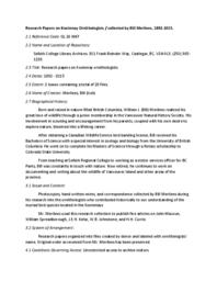 Research Papers on Kootenay Ornithologists