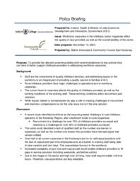 Policy Briefing: Workforce Vacancies: Workforce vacancies in the childcare sector negatively affect the quality of care provided, as well as the overall stability of the sector