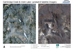 Rossland Streamkeepers - Cambridge Creek and Violin Lake - Landsat-8, August 20, 2019 vs April 28, 2020: Arch B 12" x 18"