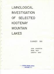 Limnological Investigation of Selected Kootenay Moutain Lakes