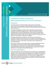 Summary Report: A Deliberative Dialogue Approach to Addressing Homelessness in the West Kootenays